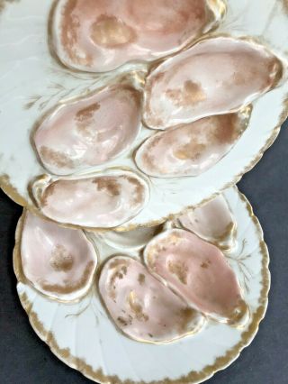 Pair (2) Antique Limoges Oysters Plates Pink Gold Hand Painted Marked H&c L
