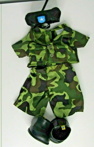 Build A Bear Army Military Camo Uniform Top Pants Beret Boots Clothes