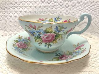 Eb Foley Tea Cup And Saucer Pale Blue And White With Floral Bouquet