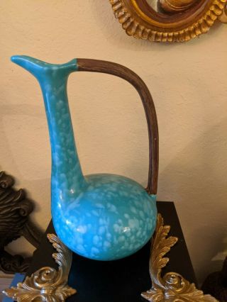 Vintage Modernist Ewer Vase Jaru California Art Pottery Pitcher Mcm Turquoise