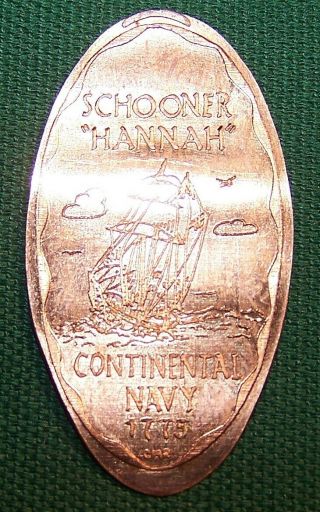 Rog - 15: Vintage Elongated Cent: Schooner " Hannah " Continental Navy 1775