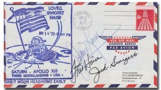 James Lovell,  Fred Haise Handsigned (ap Swigert) Apollo 13 Cover - 12h192