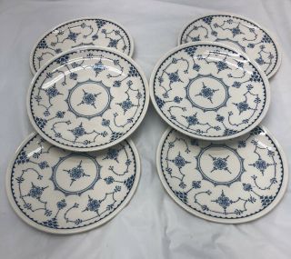 Set Of 6 Vintage Old Blue And White Small Desert Appetizer Plates 6.  25 " Wide