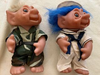 Vintage Thomas Dam Trolls Dolls 9 " Marked Made In 1977 Denmark Soldier Sailor
