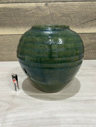 Stunning Japanese Emerald Green Studio Pottery Vase Greens Blues Signed