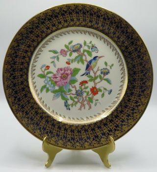 Aynsley England Fine Bone China 10.  5 " Plate Hand Painted Blue Gold Birds Flowers