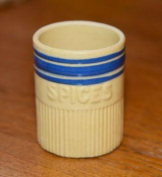 1930s Hull Pottery Vintage Yellow Ware Spice Jar Blue Banded Gorgeous