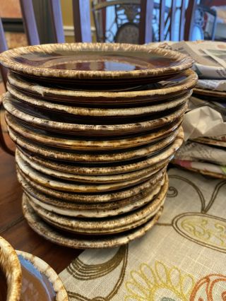 Set Of 15 Hull Pottery Usa Brown Drip Side Plates 6.  5 " Brown Drip Glaze Vintage