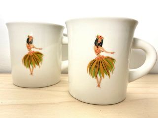 Fishs Eddy Marilena Perilli Hula Girl Homer Laughlin China Coffee Mugs Set Of 2