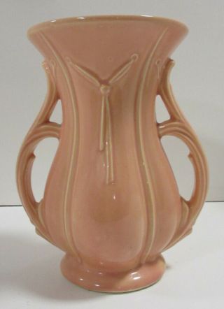 Vintage Mccoy (1948) Double Handle Tassel Vase (pink) Size: 8 " Tall