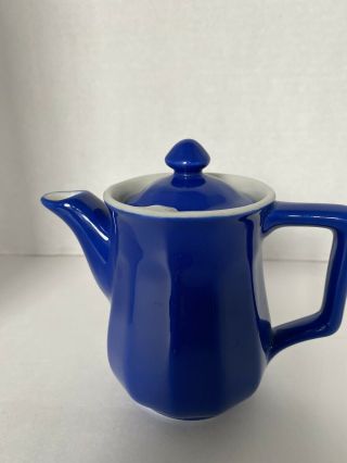 Vintage Hall Pottery,  Small Individual Teapot With Sunken Lid,  Cobalt Blue
