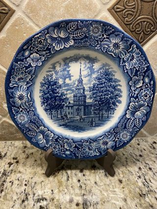 Set Of 8 Liberty Blue Staffordshire Independence Hall - Dinner Plates