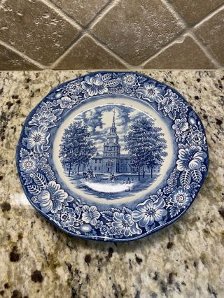 Set Of 8 Liberty Blue Staffordshire Independence Hall - Dinner Plates 3
