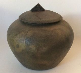 Vtg Jon Oakes Raku Ceramic Pottery Covered Jar Pot 4 1/2 "