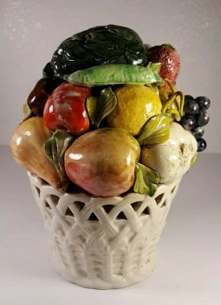 Capodimonte Centerpiece Ceramic Porcelain Fruit Vegetable Basket Topiary Italy