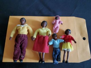 Rare Vintage 5 Dollhouse Dolls Marvel Education Bendable African American Family