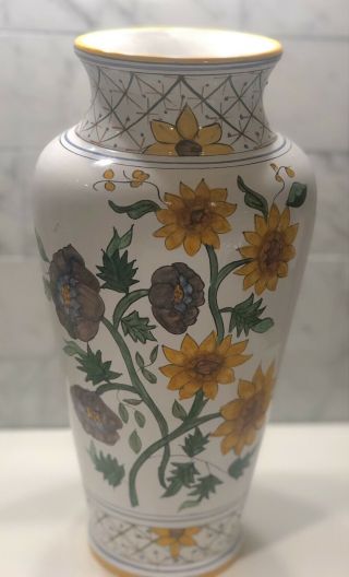 Ffa Marques Vase Sunflower Hand Painted Portugal Malviera 11.  5 " Signed Raquel