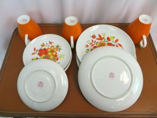 SEYEI Fine China Ilikai 7006 Orange Floral 1970 ' s Set of 13 Dinnerware Plates 3