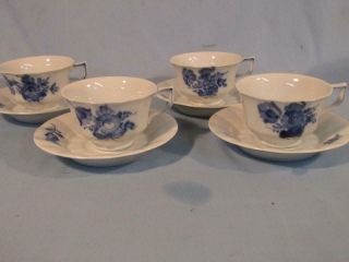Set 4 Vintage Royal Copenhagen 8500 Blue Flowers Cups & Saucers