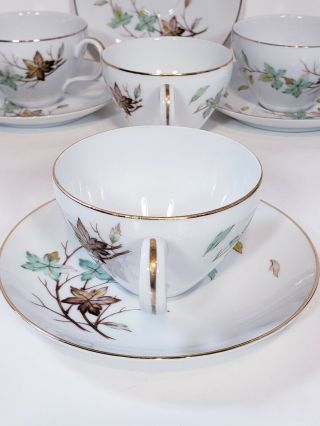 Halsey Porcelain China Set Of 4 Tea Cups & Saucers Swirling Leaves 3