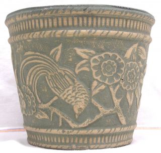Vtg Red Wing Pottery Planter Jardiniere Tropical Birds Flowers 5 1/2 " Green Gray