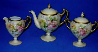 Prussia Royal Rudelstadt Tea Set,  Roses,  Gold Detail.