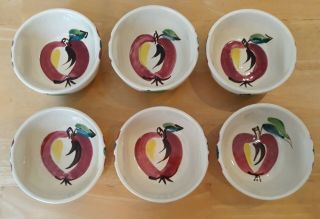 6 Purinton Pottery Co.  “apple” 4 - Inch Bowls,  Slipware,  Hand Painted
