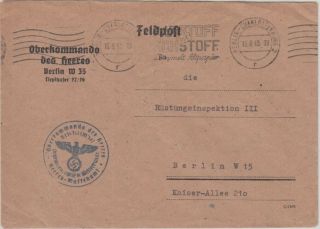 Germany Ww2 Waffenamt Fieldpost Cover 1943.  V - 2 Rocket Peenemuende