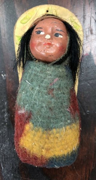 Antique Skookum Native American Indian Doll 3 " Early Doll Papoose Hang Tag Rare
