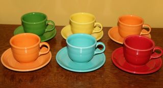 Set Of 12 Fiesta Ware Homer Laughlin Cups And Saucers Coffee/tea Multi Colors