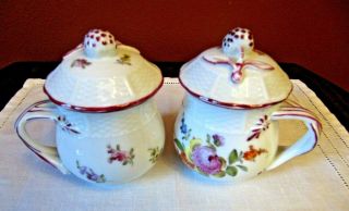 Antique Royal Vienna Porcelain Pots De Creme Cups (2) Demitasse Floral Austria