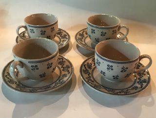 4 - Laura Ashley By Johnson Brothers Petite Fleur Blue Tea Cup & Saucer Set