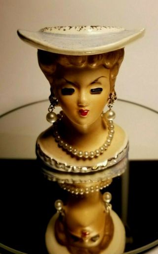 Vintage Head Vase Pearl Necklace And Earrings 3 1/4 " Made In Japan