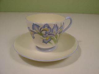 Vintage Shelley England Fine Bone China Blue Iris Pattern Cup & Saucer Set