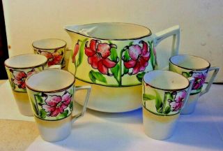 Vintage Japan Hand Painted Porcelain Lemonade Set - Pitcher And 5 Cups