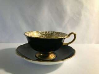 Vintage Hammersley Co Gold Leaf Black Tea Cup And Saucer Set Pattern 4452