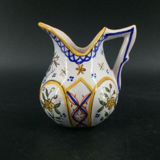 French Faience Hand Painted Pottery Creamer Pitcher St Michel Coat Of Arms Crest