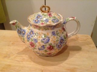 Vintage Windsor Chelsea Chintz Spring Blue Teapot England Flowers Floral Pattern