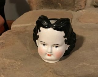3 1/2 " Unusual Exposed Ear Antique Vintage China Head Doll Planter Vase Adelina