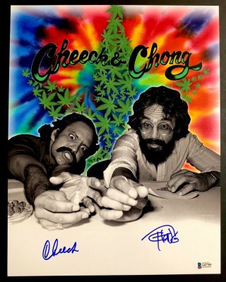 Cheech & Chong Signed 11x14 Photo Bold Blue Autograph Up In Smoke Bas Beckett