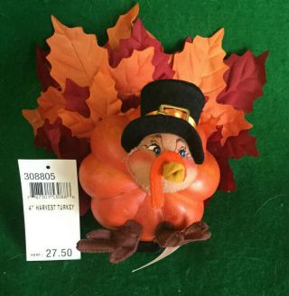 Annalee 2005 4 " Harvest Thanksgiving Tom Turkey With Pilgrim Hat And Leaves Tail