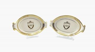 Spode Imperial Ware 1890s Antique White And Gold Pickle Or Relish Plates,  A Pair