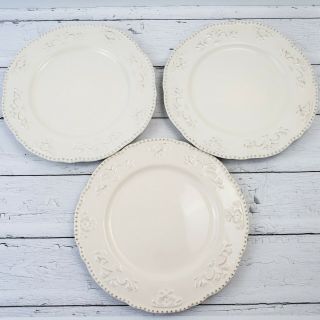 Better Homes & Gardens Set Of (3) Ivory Medallion Wreath Cream 11 " Dinner Plates