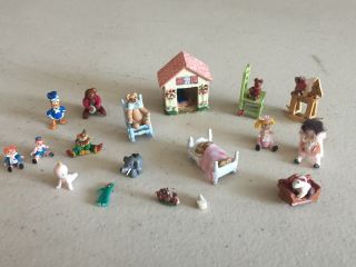 Vtg Dollhouse Miniatures Toys & Dolls Raggedy Ann Andy Rocking Horse Kewpie