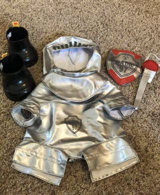 Build A Bear Silver Knight 5 Piece Outfit Armor,  Suit Helmet Shield Sword Boots