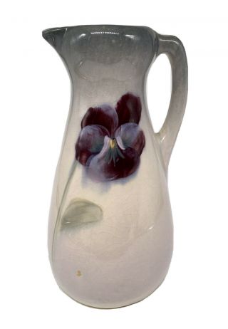 Antique Weller Etna Pottery Flower Pansy Pitcher Vase Early 1900’s