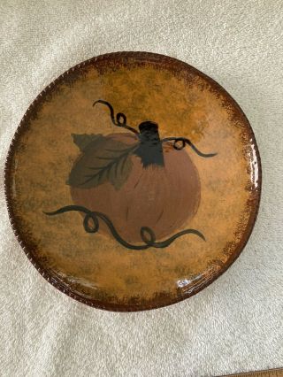 Ned Foltz Pottery Redware Signed Dedicated Dated 2005 Pumpkin Plate 8 Inches
