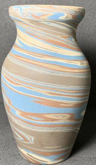 Niloak Art Pottery Mission Swirl Small Vase 5 1/2” Tall,  First Art Mark,  1920’s
