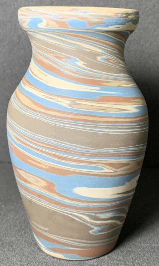 Niloak Art Pottery Mission Swirl Small Vase 5 1/2” Tall,  First Art Mark,  1920’s 2