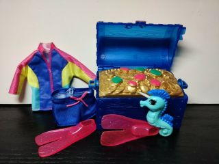 Barbie Doll 2016 Dolphin Magic Ocean Treasure Blue Chest Flippers Sea Horse